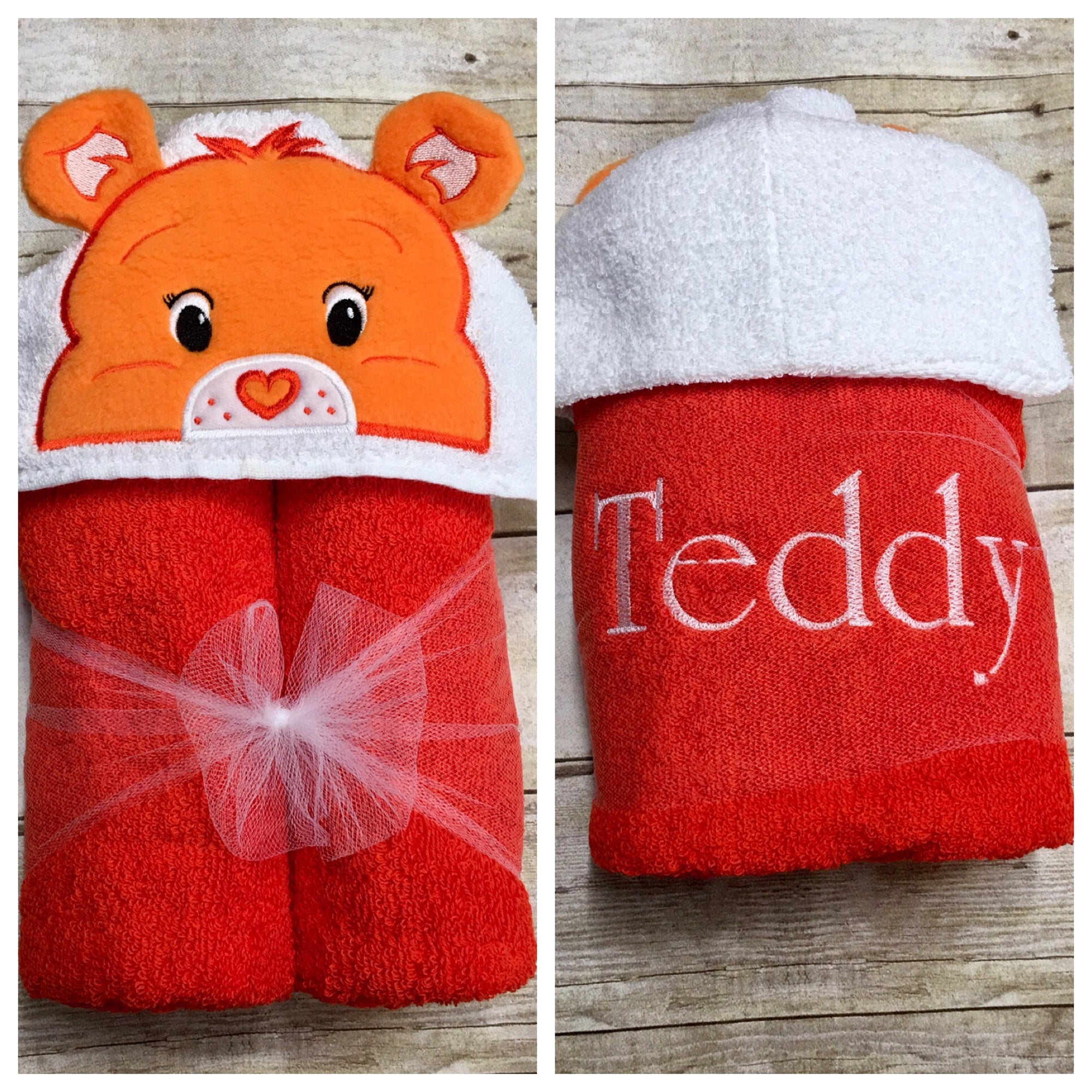 Orange Care Bears Hooded Towel