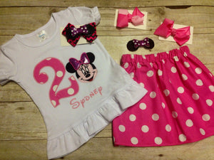 Red Minnie Mouse Birthday Outfit with Matching Hair clip