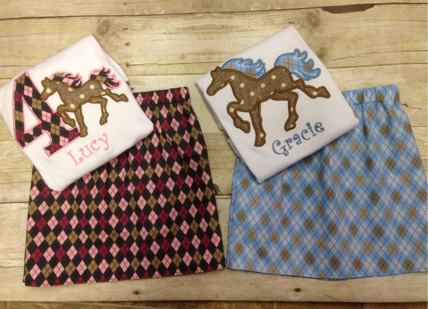 Girls Argyle Horse Skirt Set