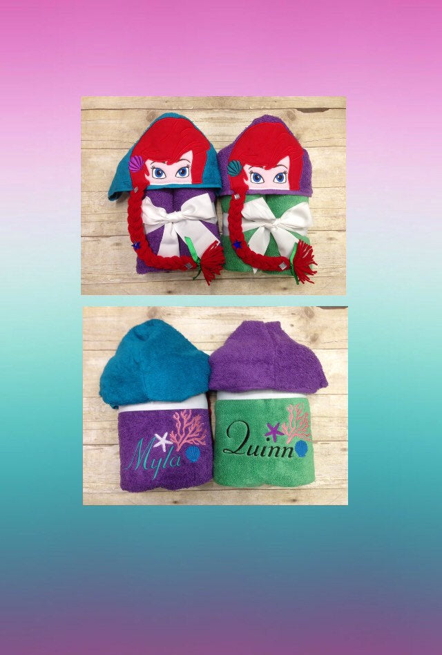 Personalized Ariel Inspired Hooded Towel